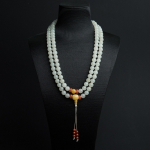 9mm籽料和田白玉108佛珠