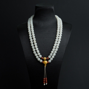 9mm籽料和田白玉108佛珠