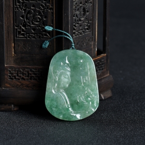 糯种蓝绿翡翠观音吊坠