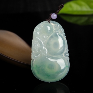 糯冰种飘翠翡翠福禄吊坠