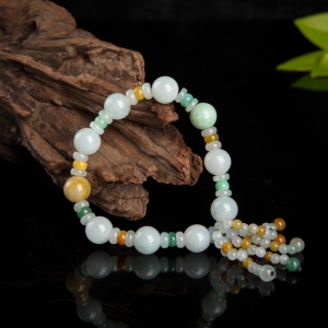 糯种三彩翡翠圆珠手串