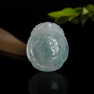 糯冰种飘花翡翠如意吊坠