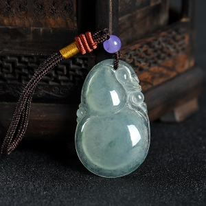 糯冰种飘花翡翠福禄吊坠