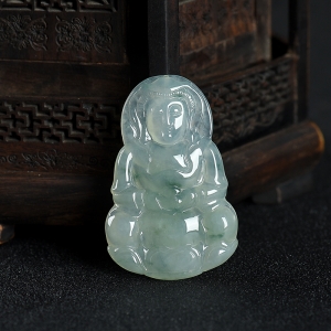 糯冰种飘花翡翠观音吊坠