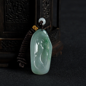 糯冰种飘翠翡翠悟道吊坠