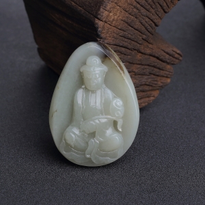 籽料和田青白玉观音吊坠