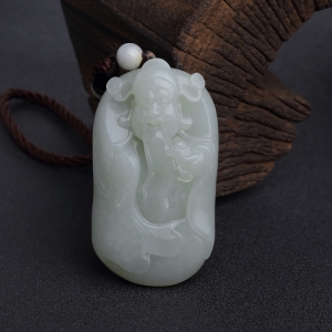 籽料和田青白玉财神手把件