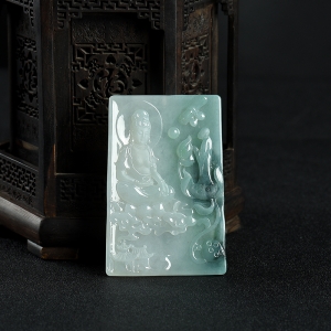 糯冰种飘花翡翠观音吊坠