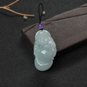 糯种浅绿翡翠弥勒佛吊坠