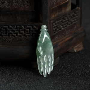 糯冰种飘花翡翠佛手吊坠