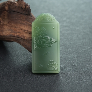 山料和田碧玉山水意境牌吊坠