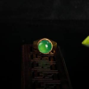 糯冰种深绿翡翠戒面