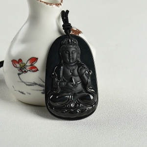糯种墨翠翡翠观音吊坠