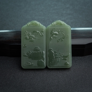 山料和田青玉龙凤吊坠（两件）