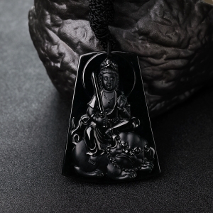 糯种墨翠文殊菩萨吊坠