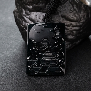 糯冰种墨翠琼楼玉宇吊坠