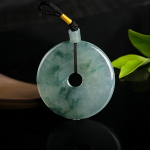 糯冰种飘花翡翠平安扣吊坠