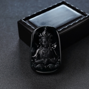 糯冰种墨翠度母吊坠