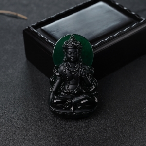 糯冰种墨翠度母吊坠