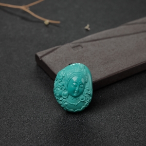 高瓷蓝绿绿松石绿度母吊坠