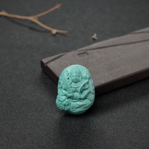 高瓷蓝绿绿松石不动明王吊坠