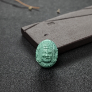 高瓷铁线蓝绿绿松石黄财神吊坠