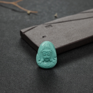 高瓷蓝绿绿松石观音吊坠