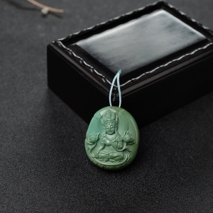 高瓷铁线黄绿绿松石绿度母吊坠