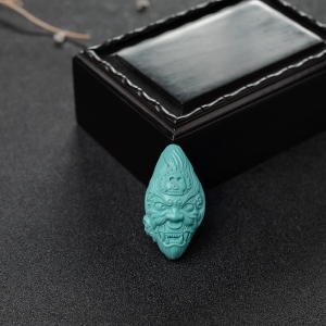 高瓷铁线蓝绿绿松石大黑天吊坠
