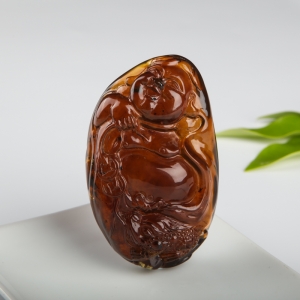 棕珀弥勒佛吊坠