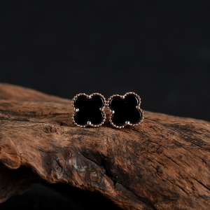 18k糯种墨翠四叶草耳钉