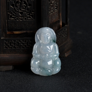 糯冰种飘花翡翠观音吊坠
