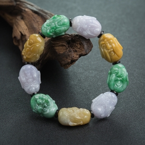 糯种福禄寿翡翠罗汉头单圈手串