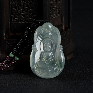 糯冰种飘花翡翠释迦牟尼吊坠
