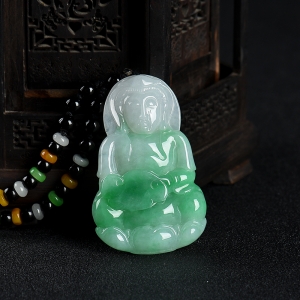 糯种飘翠翡翠观音吊坠