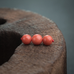 10.5mm沙丁橘红珊瑚圆珠（三件）
