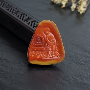 铁皮包浆料南红一心向佛吊坠