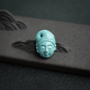 高瓷铁线蓝绿绿松石童子吊坠