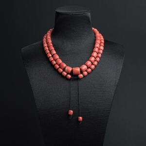 MOMO橘红珊瑚桶珠塔链