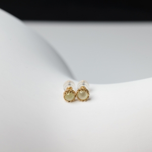 18K金镶猫眼黄色金绿宝石耳钉