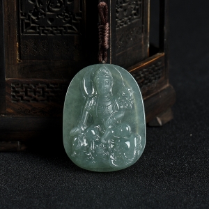 糯种灰绿翡翠普贤菩萨吊坠