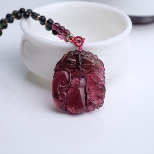 玫红碧玺如意项链