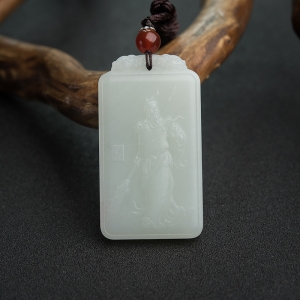 山料和田青白玉关公吊坠