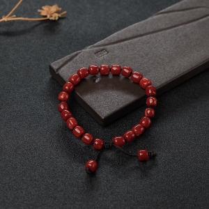 阿卡正红珊瑚桶珠手链