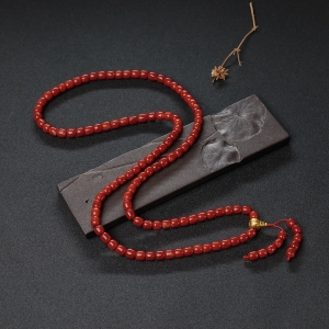 阿卡正红珊瑚桶珠108佛珠