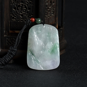 糯种飘花翡翠山水图吊坠