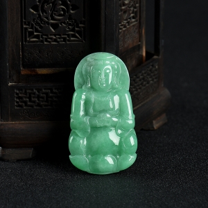 糯种豆绿翡翠观音吊坠