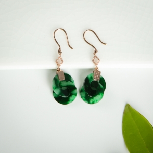 18K糯种深绿翡翠平安扣耳坠