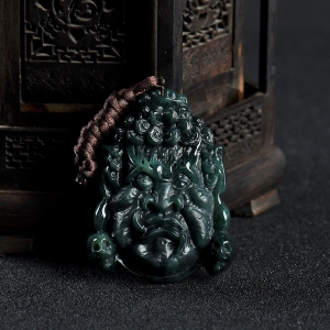 糯种蓝绿翡翠不动明王吊坠