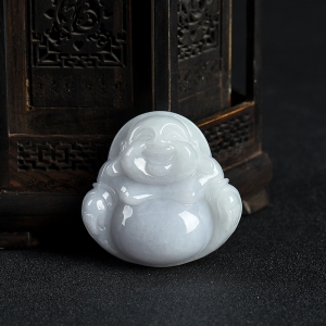 糯种白色翡翠弥勒佛吊坠